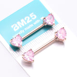 Detail View 3 of A Pair of Rose Gold Double Heart Gem Nipple Barbell Ring-Pink