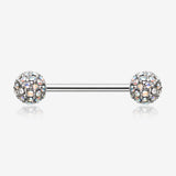 A Pair of Sparkle Multi-Gem Paved Nipple Barbell Ring
