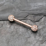 Detail View 1 of A Pair of Rose Gold Sparkle Multi-Gem Paved Nipple Barbell Ring-Clear Gem