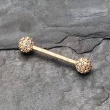 Detail View 1 of A Pair of Golden Sparkle Multi-Gem Paved Nipple Barbell Ring-Aurora Borealis