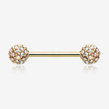 A Pair of Golden Sparkle Multi-Gem Paved Nipple Barbell Ring