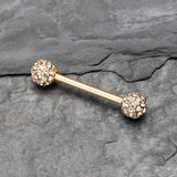 Detail View 1 of A Pair of Golden Sparkle Multi-Gem Paved Nipple Barbell Ring-Clear Gem