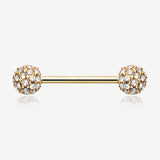 A Pair of Golden Sparkle Multi-Gem Paved Nipple Barbell Ring