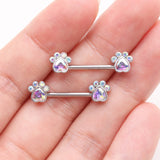 Detail View 2 of A Pair of Sparkle Adorable Paws Nipple Barbell-Aurora Borealis