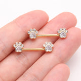 Detail View 2 of A Pair of Golden Sparkle Adorable Paws Nipple Barbell-Clear Gem