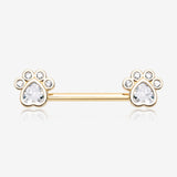 A Pair of Golden Sparkle Adorable Paws Nipple Barbell-Clear Gem