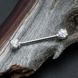 Detail View 1 of A Pair of Sprinkle Dot Multi-Gem Sparkle Prong Set Nipple Barbell-Aurora Borealis