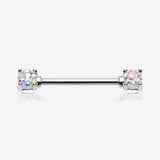 A Pair of Sprinkle Dot Multi-Gem Sparkle Prong Set Nipple Barbell-Aurora Borealis