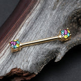Detail View 1 of A Pair of Golden Motley Sprinkle Dot Multi-Gem Sparkle Prong Set Nipple Barbell-Retro