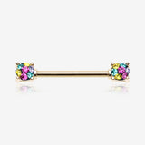 A Pair of Golden Motley Sprinkle Dot Multi-Gem Sparkle Prong Set Nipple Barbell