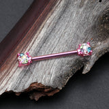 Detail View 1 of A Pair of Colorline Motley Multi-Gem Sprinkle Sparkle Prong Set Nipple Barbell-Pink/Candy