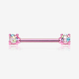 A Pair of Colorline Motley Multi-Gem Sprinkle Sparkle Prong Set Nipple Barbell