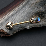 Detail View 1 of A Pair of Golden Abalone Feathered Arrow Sparkle Nipple Barbell
