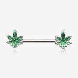 A Pair of Classic Glitter Sparkle Cannabis Nipple Barbell