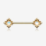 A Pair of Golden Blazing Sun Iridescent Revo Sparkle Nipple Barbell