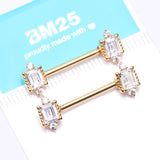 Detail View 4 of A Pair of Golden Sparkle Renaissance Princess Cut Nipple Barbell-Clear Gem