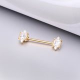 Detail View 1 of A Pair of Golden Sparkle Renaissance Princess Cut Nipple Barbell-Clear Gem