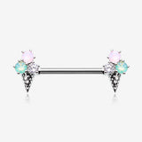 A Pair of Adorable Mixed Flavor Ice Cream Cone Nipple Barbell-Clear Gem/Rose Water Opal/Aqua