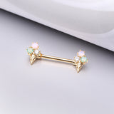 Detail View 1 of A Pair of Golden Adorable Mixed Flavor Ice Cream Cone Nipple Barbell-Clear Gem/Rose Water Opal/Aqua