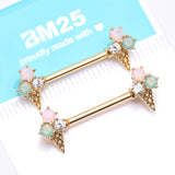 Detail View 4 of A Pair of Golden Adorable Mixed Flavor Ice Cream Cone Nipple Barbell-Clear Gem/Rose Water Opal/Aqua