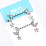Detail View 3 of A Pair of Sparkle Crescent Moon Twinkle Dangle Nipple Barbell-Clear Gem