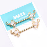 Detail View 3 of A Pair of Golden Luscious Sparkle Butterfly Elegance Nipple Barbell-Clear Gem