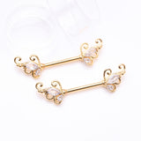 Detail View 1 of A Pair of Golden Luscious Sparkle Butterfly Elegance Nipple Barbell-Clear Gem