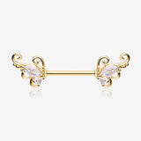 A Pair of Golden Luscious Sparkle Butterfly Elegance Nipple Barbell