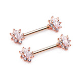 Detail View 1 of A Pair of Rose Gold Grand Luria Floral Sparkle Nipple Barbell-Clear Gem