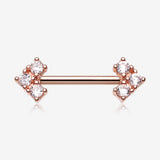 A Pair of Rose Gold Geometric Arrow Sparkles Nipple Barbell