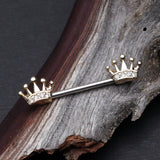 Detail View 1 of A Pair of Golden Princess Crown Nipple Barbell-Clear Gem