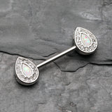Detail View 1 of A Pair of Opal Avice Nipple Barbell Ring-Clear Gem/White