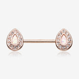 A Pair of Rose Gold Opal Avice Nipple Barbell Ring-Clear Gem/White