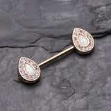 Detail View 1 of A Pair of Rose Gold Opal Avice Nipple Barbell Ring-Clear Gem/White