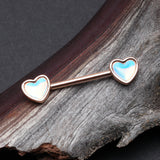 Detail View 1 of A Pair of Rose Gold Iridescent Revo Heart Nipple Barbell