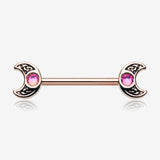 A Pair of Rose Gold Filigree Crescent Moon Sparkle Nipple Barbell