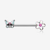 A Pair of Sweet Butterfly Flower Garden Nipple Barbell