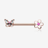 A Pair of Rose Gold Sweet Butterfly Flower Garden Nipple Barbell