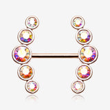 A Pair of Rose Gold Sparkle Ray Multi-Gem Nipple Ring-Aurora Borealis