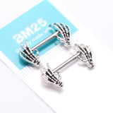 Detail View 3 of A Pair of Skeleton Hands of Death Steel Nipple Barbell