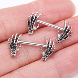Detail View 2 of A Pair of Skeleton Hands of Death Steel Nipple Barbell