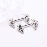 Detail View 1 of A Pair of Skeleton Hands of Death Steel Nipple Barbell