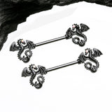 Detail View 1 of A Pair of Blackline Jeweled Eye Dragon Sparkle Nipple Barbell-Aurora Borealis