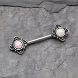 Detail View 1 of A Pair of Mystique Opal Vintage Nipple Barbell-White