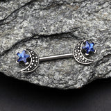 Detail View 1 of A Pair of Vintage Crescent Moon Sparkle Stars Nipple Barbell-Blue
