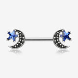 A Pair of Vintage Crescent Moon Sparkle Stars Nipple Barbell