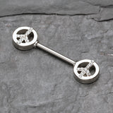 Detail View 1 of A Pair of Bling Peace Nipple Barbell Ring-Clear Gem