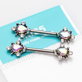 Detail View 2 of A Pair of Vintage Thorn Filigree Gem Sparkle Nipple Barbell-Clear Gem/Aurora Borealis