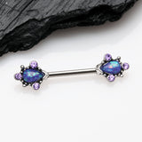 Detail View 1 of A Pair of Vintage Thorn Filigree Opal Sparkle Nipple Barbell-Purple/Purple Opal