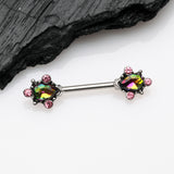 Detail View 1 of A Pair of Vintage Thorn Filigree Gem Sparkle Nipple Barbell-Pink/Vitrail Medium
